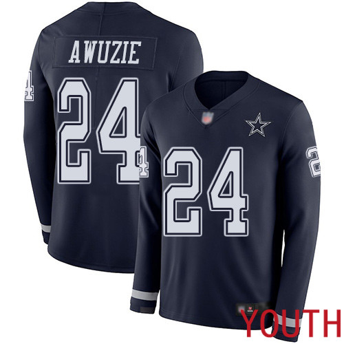 Youth Dallas Cowboys Limited Navy Blue Chidobe Awuzie #24 Therma Long Sleeve NFL Jersey